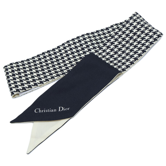 CHRISTIAN DIOR Accessories - Christian Dior DIOR Logo Mitzah 100% Silk Scarf, Ivory x Black, Women's